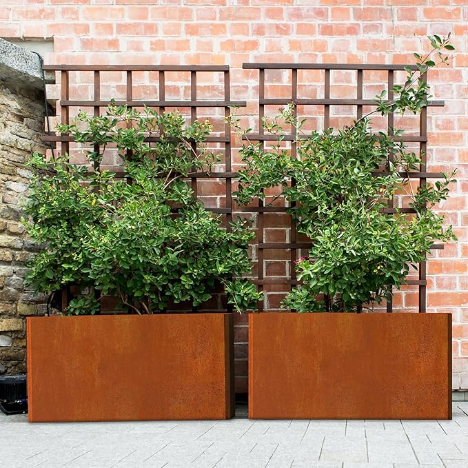 Metal Planter Box - 25x11x13H Inch, Co rten Steel Planter for Patio, Garden, Porch - Brown