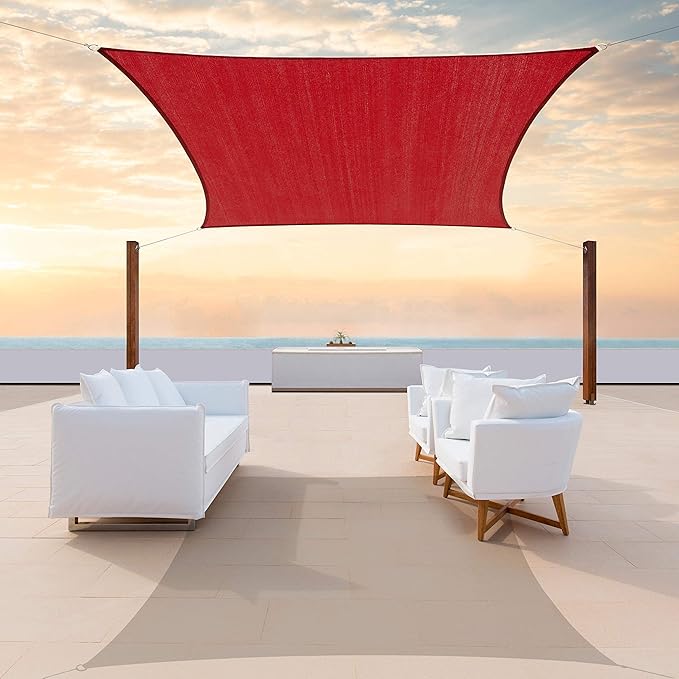 ColourTree TAPR1616 Custom Size 9' x 19' Red Sun Shade Sail Canopy UV Block UPF50 Rectangle - Commercial Standard Heavy Duty - 190 GSM - 3 Years Warranty