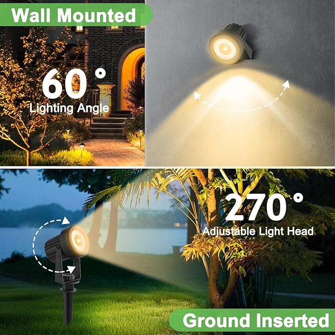 Solar Spotlights Outdoor Waterproof, Warm White Landscape Spotlights, Decorative Solar Spot Lighting for Garden, Yard, Pathway, Lawn, Poolside, Party, 2-in-1 Mounted (Warm White, 2 Pack)
