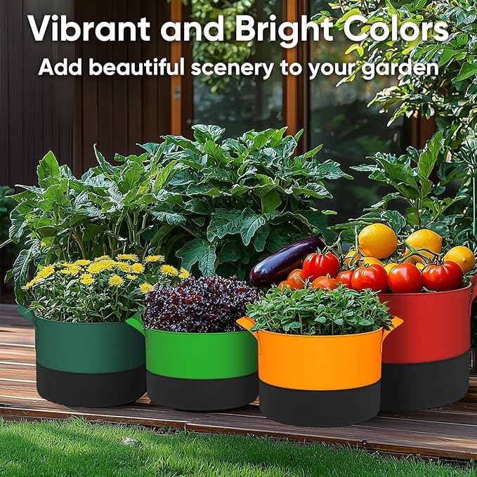 10 Gallon Grow Bags: 6 Pack 350G Heavy Duty Thickened Colorful Potato Grow Bags with Handles - Felt Nonwoven Garden Fabric Bags Gardening Pots for Vegetable Fruit Flowers Herbs Tomato Growing