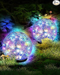 Coroor Garden Solar Ball Lights Outdoor Waterproof, 50 LED Cracked Glass Globe Solar Power Ground Lights for Path Yard Patio Lawn, Outdoor Decoration Landscape Colorful(2 Pack 4.7'')