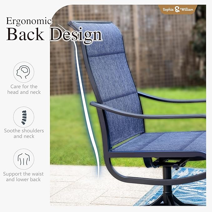 Sophia & William Outdoor Patio Dining Set 9 Pieces, 8 x Textilene Swivel Patio Chairs with Padded and 60" Large Square Metal Dining Table, Outdoor Table and Chair Set for Lawn Garden (Blue)
