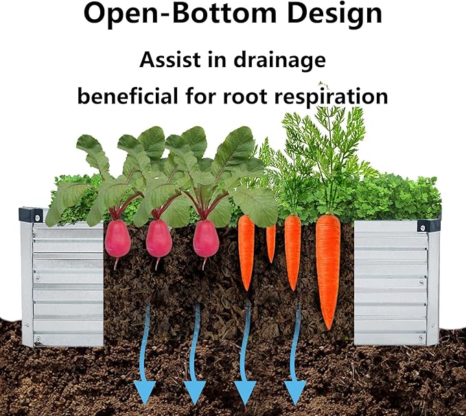 2 Pack 8x2x1FT Galvanized Raised Garden Bed Kit, Outdoor Metal Planter Box for Vegetables, Bottomless Rectangular Gardening Bed with Support Rods, Tool-Free Assembly, Gray