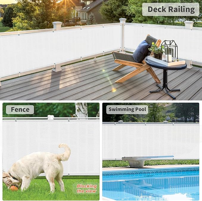 LOVE STORY Balcony Privacy Screen, 2.5'x6' Deck Shield Screen Fence Cover,UV Protection and Weather-Resistant,3 FT Height for Deck, Patio, Backyard, Outdoor Pool, Porch, Railing, White