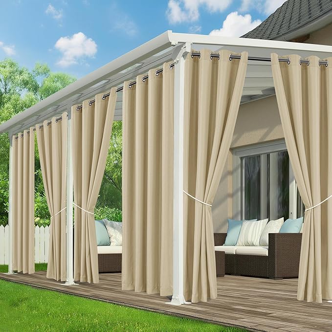 Outdoor Curtains for Patio Waterproof - 6 Panels Privacy Weatherproof Outside Curtains with Grommets for Pergola, Gazebo, Porch, Cabana, Balcony, 54 x 108 Inch, Cream