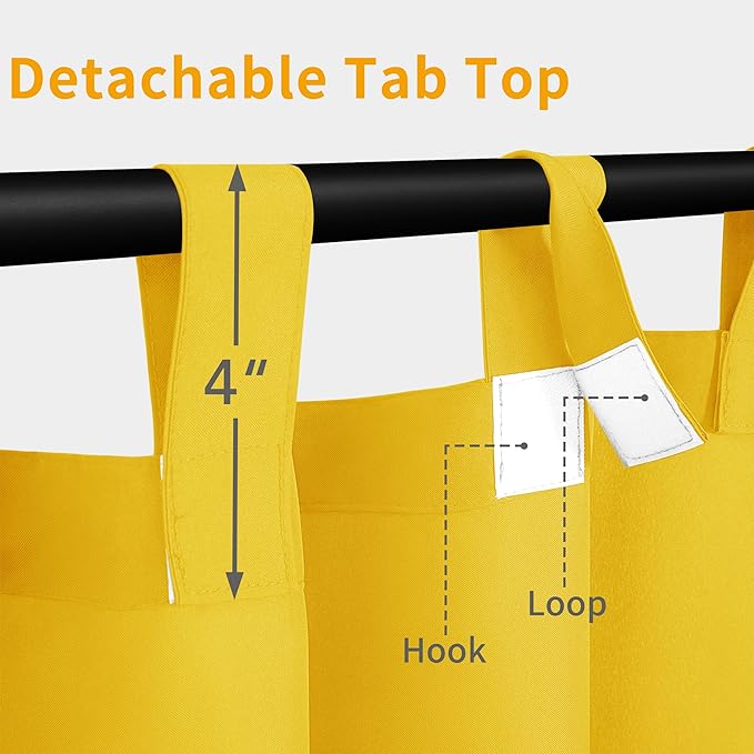 Easy-Going Outdoor Patio Curtains Detachable Tab Top Windproof Weatherproof Curtain for Cabana, Porch, Pergola and Gazebo, Tab Bottom Drape, 2 Panels, 54W x 84L inch, Yellow