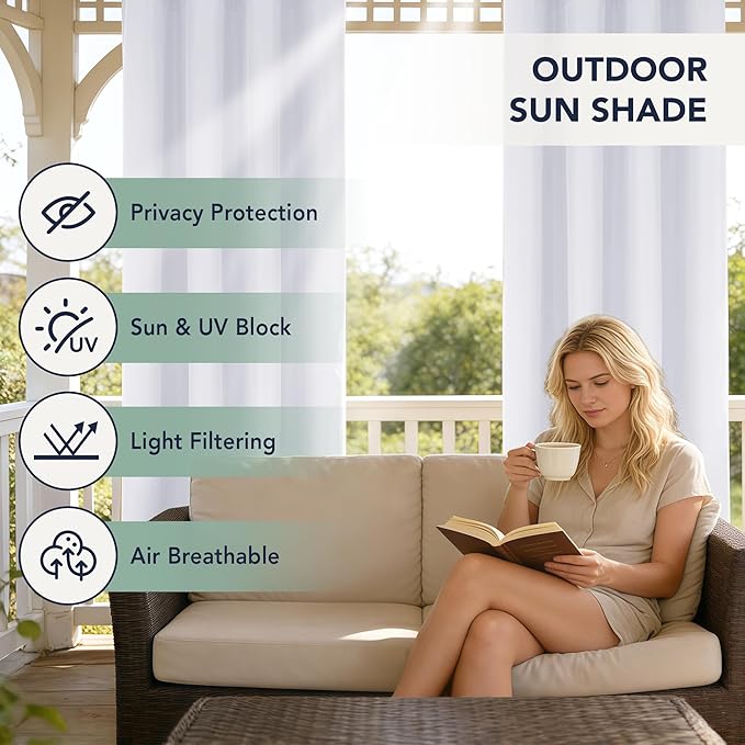 White Outdoor Curtains for Patio Waterproof - 8 Panels Privacy Weatherproof Outside Curtains with Grommets for Pergola, Gazebo, Porch, Cabana, Balcony, 54 x 84 Inch