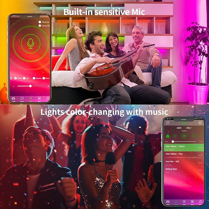 KSIPZE 100ft Led Strip Lights RGB Music Sync Color Changing Led Lights with Smart App Control Remote Led Lights for Bedroom Room Lighting Flexible Home Décor