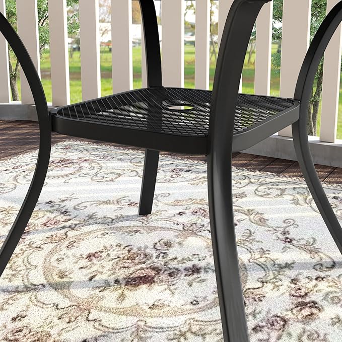 VICLLAX 5 Pieces Patio Dining Set, Outdoor Furniture Set Includes 41.2" Round Patio Table and 4 Patio Sling Chairs, Grey Wood-Like Tabletop and Dark Grey Fabric