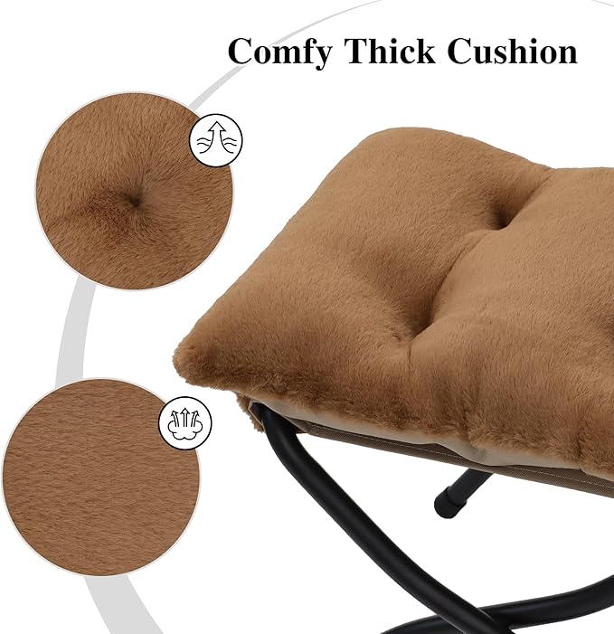 15"(H) Folding Ottoman, Foldable Footrest Stool, Portable Small Foot Stool for Couch, Collapsible Foot Rest Ottoman for Sofa, Accent Padded Ottomans for Living Room, Bedroom, Brown