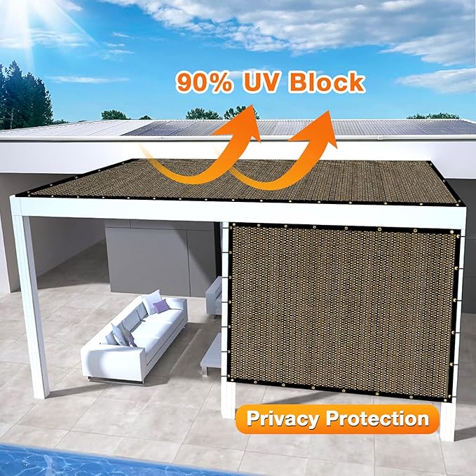 Artpuch Outdoor Pergola Shade Cover 8x8 FT Sun Shade Cloth with Grommets Mocha 90% UV Protection Canopy Patio Privacy Screen (Customized Available)