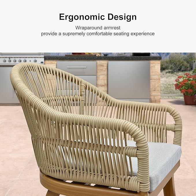 PURPLE LEAF 7 Pieces Patio Dining Set with Outdoor Aluminium Dining Table and Woven Chairs Modern Metal Furniture Cushions Sets for Garden Yard Indoor Decor Kitchen Teak