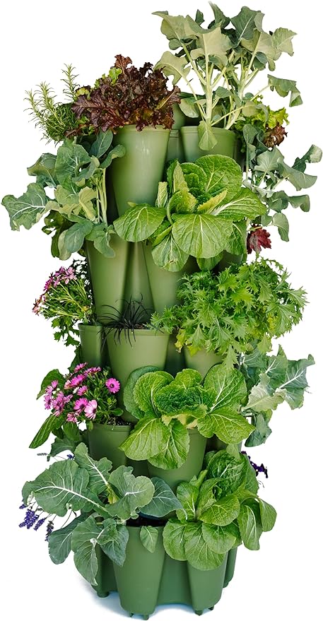 Greenstalk Patented Large 5 Tier Vertical Garden Planter with Patented Internal Watering System Great for Growing a Variety of Strawberries, Vegetables, Herbs, & Flowers (Evergreen)