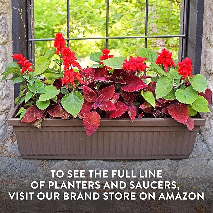 The HC Companies 24 Inch Venetian Window Planter Box with Drainage Plug, Lightweight UV-Resistant Plastic Indoor & Outdoor Planters, 2-Pack Flower Box for Garden & Home Decor, Clay