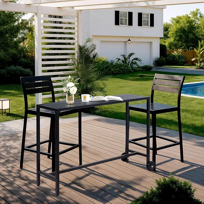 Outvita Outdoor Bar Table, 37" Height Patio Pub Table with Waterproof Frame and Adjustable Foot for Hot Tub, Patio, Backyard, Balcony, Hallway, Bistro Rectangle, Black