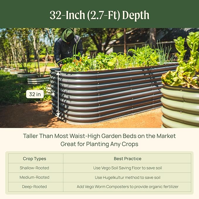 32" Extra Tall Raised Garden Bed Kits, 4 x 8 x 2.7ft Raised Planter Box Outdoor, 2.5 x 9.5 x 2.7ft Deep Root 10 in 1 Modular Metal Raised Beds for Gardening Vegetables Flowers Fruits - Terra Cotta
