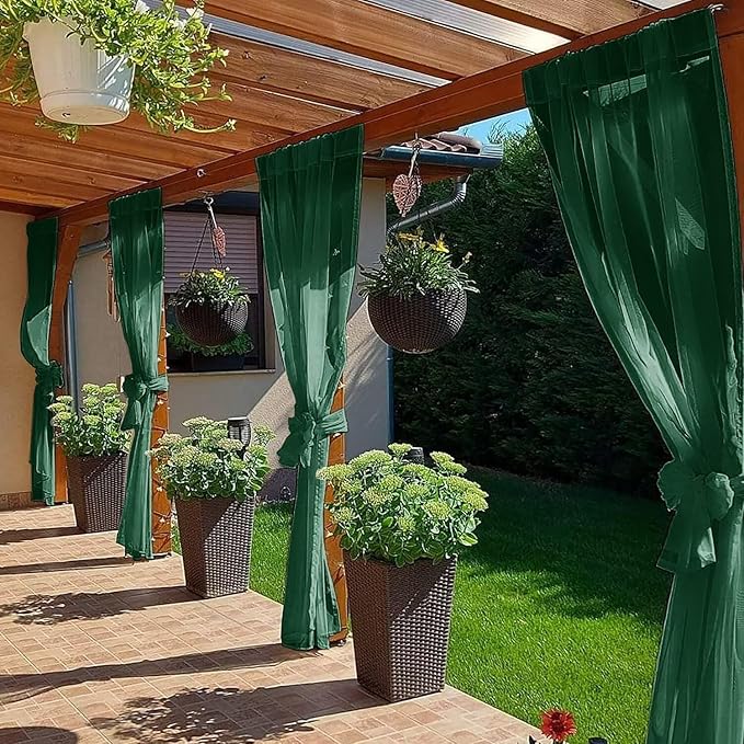 SpaceDresser Waterproof Outdoor Sheer Curtains for Patio - 2 Panels Rod Pocket Indoor Voile Sheer Curtain for Living Room,52W x 84L inch, Foliage Green