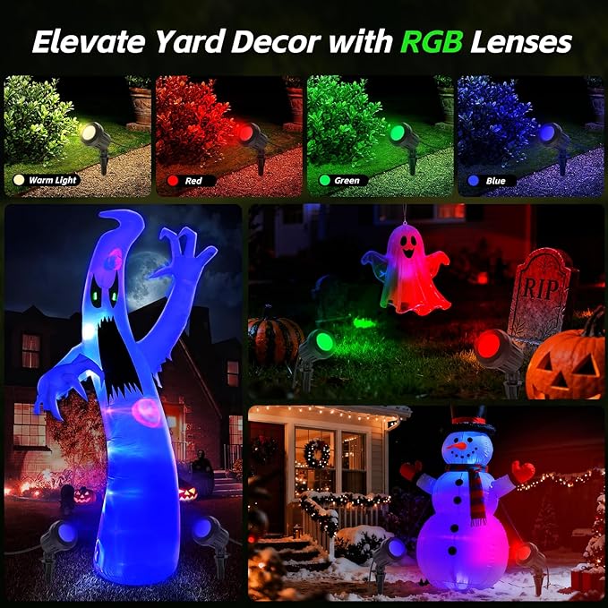 Spotlight Outdoor – 120V Plug-in, 2700K Warm White LED Landscape Spot Lights with RGB 3 Lenses for Yard, Garden, Lawn&Tree Decor, IP67 Waterproof, Perfect for Holidays&Everyday (2 Pack, Black)