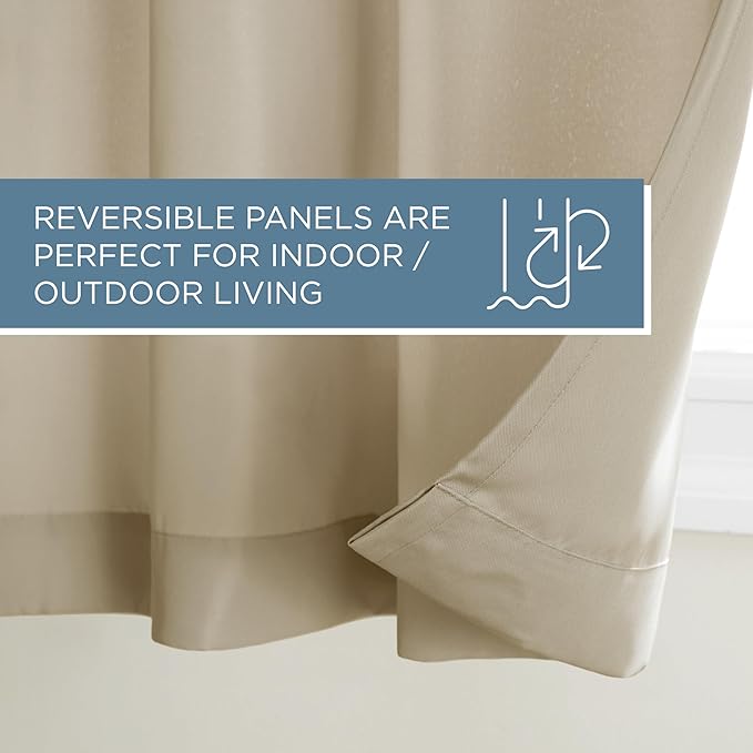 TOWN & COUNTRY BASICS Cabana Solid Heavyweight Indoor Outdoor Curtains, Light Filtering Opacity with Grommet Top, Water Repellent, 2-Pack Set, 54"x120", Taupe