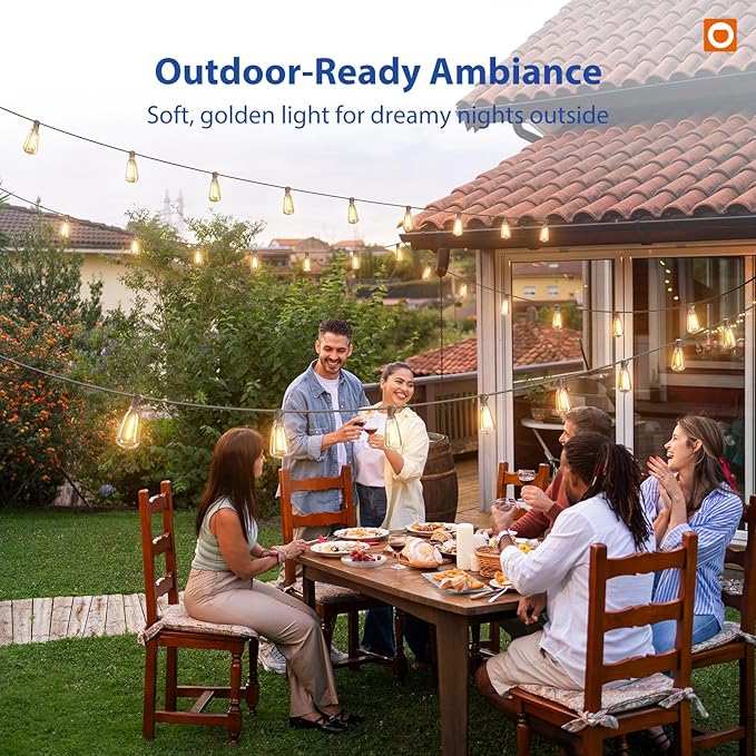 addlon 100FT LED Outdoor String Lights with Remote Waterproof Patio Lights with Shatterproof ST38 Replaceable Bulbs, Dimmable Outside Hanging Light Connectable for Porch, Backyard, 2200K