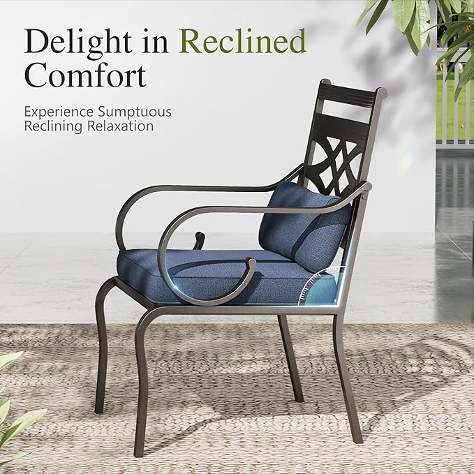 Sophia and William Outdoor Patio Dining Set for 8, Outdoor Table and Chairs, Removable Seat Cushions, Black 37" Patio Dining Table,Blue
