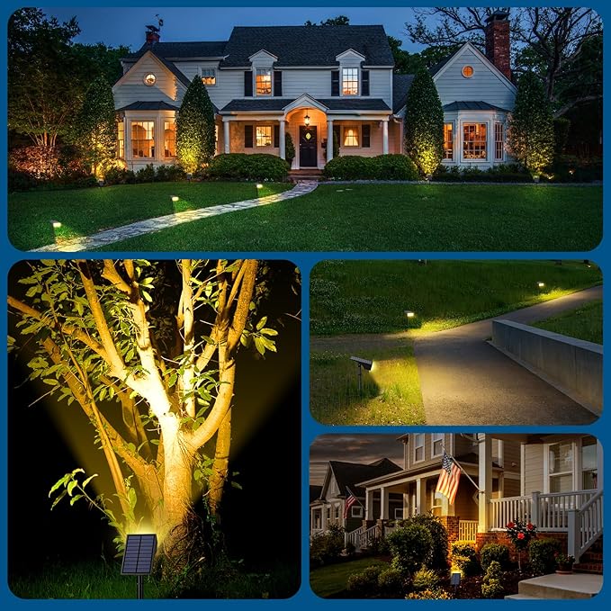 Solar Spot Lights Outdoor, Solar Lights Outdoor Waterproof IP65, 4 Lighting Modes Solar Powered Spotlights Yard Garden Landscape Pathway Solar Security Lights for Outside (Warm White, 6 Pack)