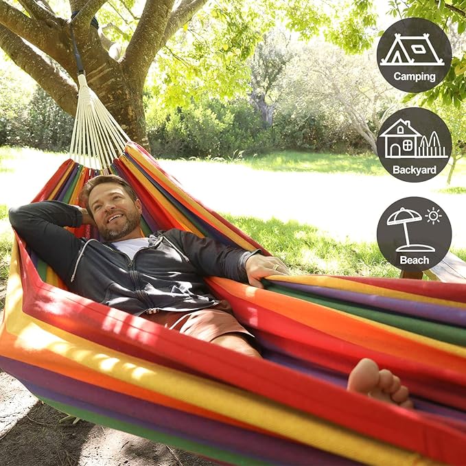 Brazilian Double Hammock with Tree Straps,Extra Large 94x63IN,2 Persons Hammock for Backyard Patio Outdoor and Indoor,450lbs Weight Capacity,Soft Woven Cotton Fabric - Light Grey