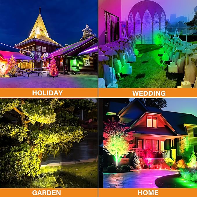 Low Voltage RGBW LED Landscape Lights Spot Lights Outdoor for Yard Garden Decor Spotlight, 12V-24V Low Voltage Landscape Lighting with 16 Color Changing and Remote IP68 Waterproof (8)