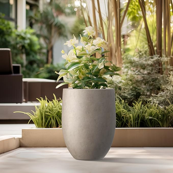 Kante 21.7 Inch Tall Concrete Planter, Large Indoor Outdoor Plant Pot with Drainage, Smooth Weathered Concrete Finish with Painted Interior, Ideal for Porch, Home, Garden, Patio
