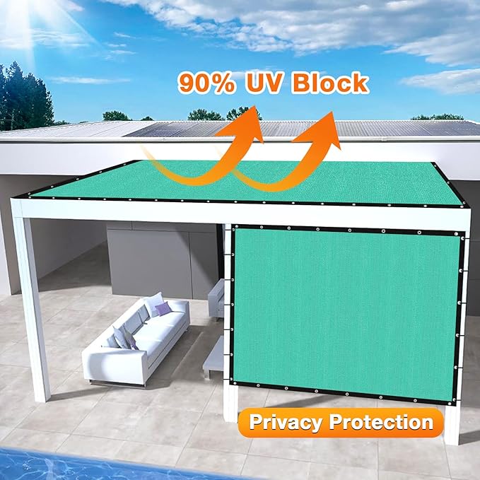 Artpuch Outdoor Pergola Shade Cover 7' X 16' Sun Shade Cloth with Grommets, 90% UV Protection Canopy Patio Privacy Screen (Customized Available) GN107, Turquoise