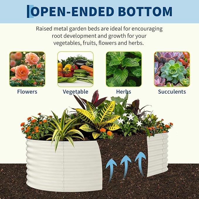 Garvee 6 Pack Galvanized Raised Garden Bed, 8x4x2 ft Metal Planter Box for Flowers Herbs Vegetables, Rust-Resistant Raised Garden Beds for Gardening, Easy Assembly Outdoor Garden Box & Planters,Beige