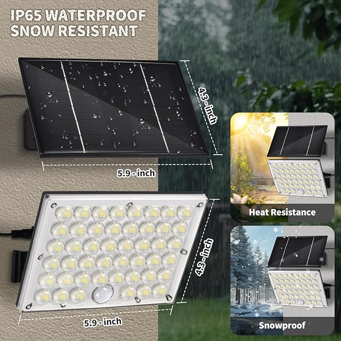 184 LED Solar Lights Outdoor, Waterproof Solar Motion Sensor Flood Lights Outside with 3 Modes Adjustable, Auto On/Off, 20Ft Cable for Porch, Patio, Garden, Garage,Yard