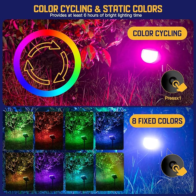 Kyosho Solar Color Spot Lights Outdoor, 9 Lighting Modes Halloween Christmas Lights, 38 LEDs Color Changing Waterproof RGBW Multicolor Tree Pool Solar Spotlight, 2 Pack
