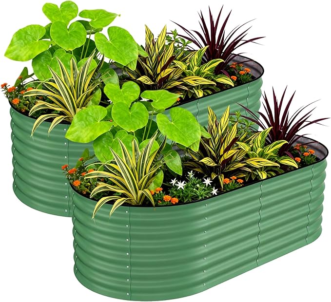 GarveeLife 2 Pcs Raised Garden Beds Outdoor 8x2x1.5 ft - Galvanized Steel Planter Box for Vegetables, Flowers, Rust-Resistant Garden Box, Easy Assembly Raised Beds, Durable Planters for Outdoor Plants