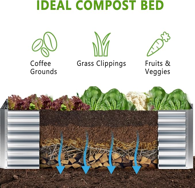 8x2x2FT Galvanized Raised Garden Bed,Planter Raised Beds-Metal Garden Box,Large Plant for Outdoor Planting, Vegetables Bed，Flower,herb-Silver