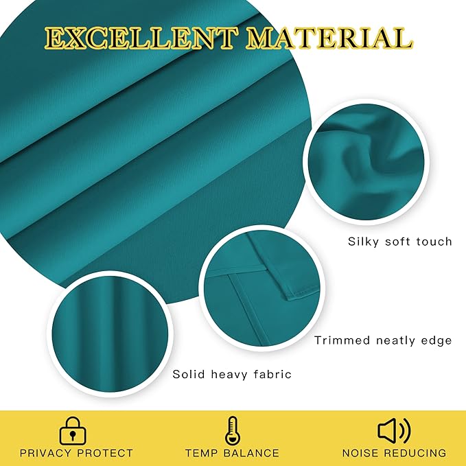NICETOWN Blackout Sliding Glass Door Curtains, Room Darkening Thermal Insulated Curtains for Living Room Bedroom, Extra Wide Window Drapes, 1 Panel, W80 x L118, Peacock Teal