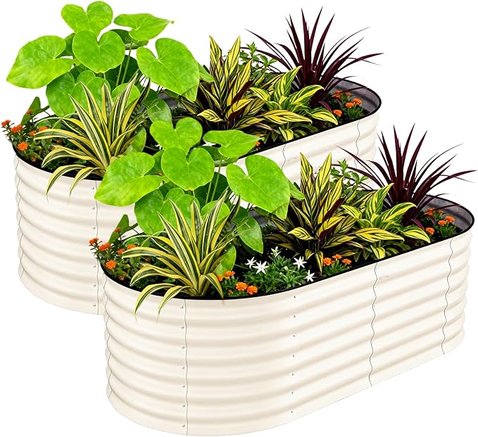 GarveeLife 2 Pcs Raised Garden Beds Outdoor 6x3x2 ft - Galvanized Steel Planter Box for Vegetables, Flowers, Rust-Resistant, Easy Assembly Raised Beds, Durable Planters for Outdoor Plants, Beige