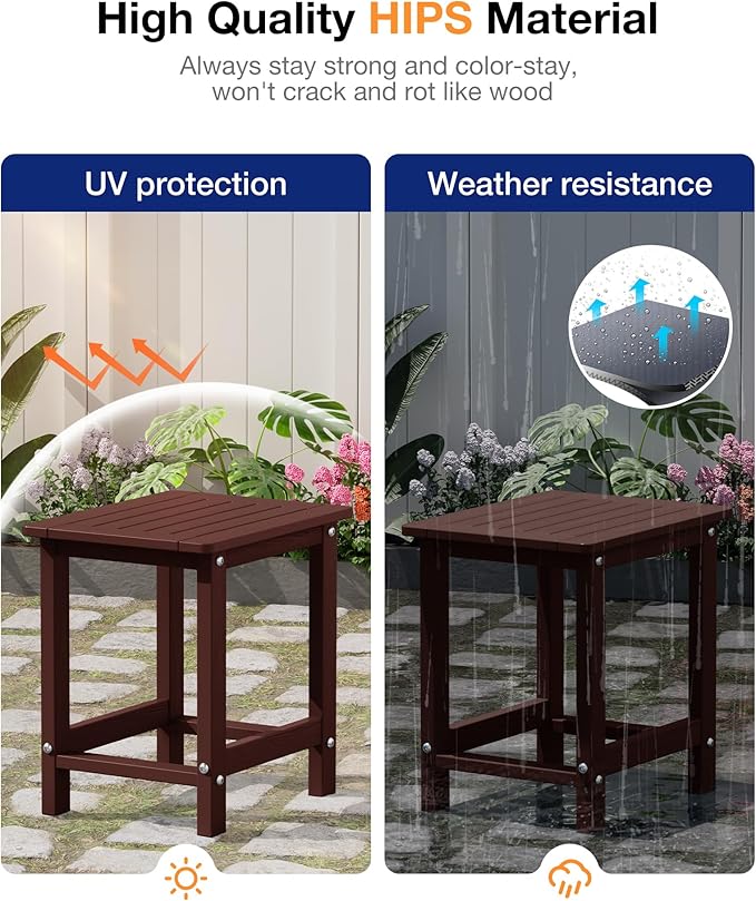 YEFU Outdoor Side Table for Patio: 16" HIPS Weather - Resistant Adirondack Tables Set of 2 - Small Square End Table for Backyard Living Room Bedroom - Indoor Outdoor Durable Table Coffee