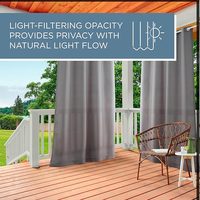 Town & Country Basics Cabana Solid Heavyweight Indoor Outdoor Curtains, Light Filtering Opacity with Grommet Top, Water Repellent, 2-Pack Set, 54"x144", Cloud Grey