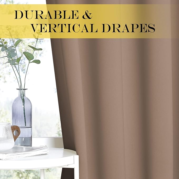 NICETOWN Kitchen Blackout Curtain and Drape - Triple Weave Energy Saving Thermal Insulated Solid Grommet Blackout Panel for Patio (Single Panel, 52 inches by 72 inches, Cappuccino)