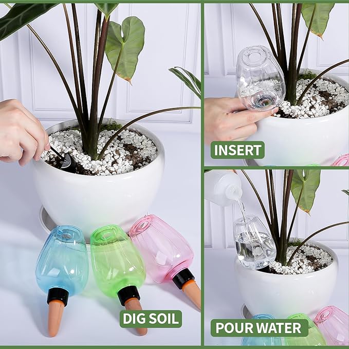 8 Pcs Plant Watering Globes Self Watering Planter Insert Plants Top Fill Water Device Plastic Water Bulbs Slow Release Terracotta for Plants, Multicolor
