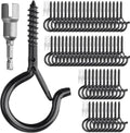 PlusRoc 60 Pack Ceiling Hooks for Hanging Plants Outdoor String Lights Heavy Duty, 2.2 Inch Eye Hook Screw in Cup Hooks Q-Hanger for Patio Lights, Wall Wood Fence Deck Mount(Black)