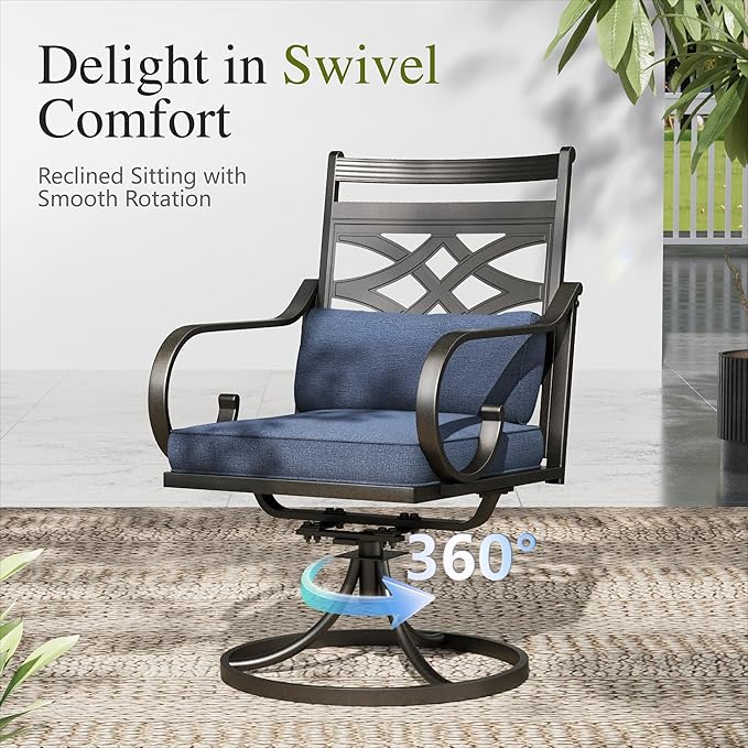 Sophia and William Swivel Outdoor Patio Dining Set for 4, Outdoor Table and Chairs, Removable Seat Cushions, Black 42" Round Patio Dining Table,Blue