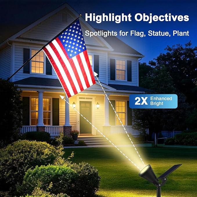 6 Pack Solar Lights Outdoor Waterproof IP65,Warm White,Super Bright LED,2 Lighting Modes,Solar Powered Yard Garden Solar Spot Lights for Flag Landscape Auto On/Off