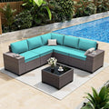 ALAULM 6 Pieces Patio Furniture Set, Oversized Seat/Armrest and High Back Wicker Sectional Furniture Set with Thick Cushion for Backyard, Garden, Red