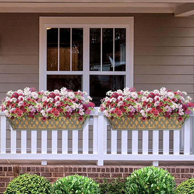 6 Pack 30 Inch Window Boxes Planters Railing Planter Box with Adjustable Brackets for Porch Fence Patio Balcony Hanging Flower Baskets with Coco Liners for Outdoor Garden Decor - Dark Grey
