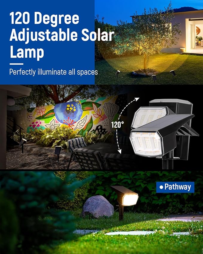 Solar spotlights Outdoor 63 LED 3 Lighting Modes, IP65 Waterproof Lighten Yard Garden House Garage Pathway for Christmas Decorations-8 Pack