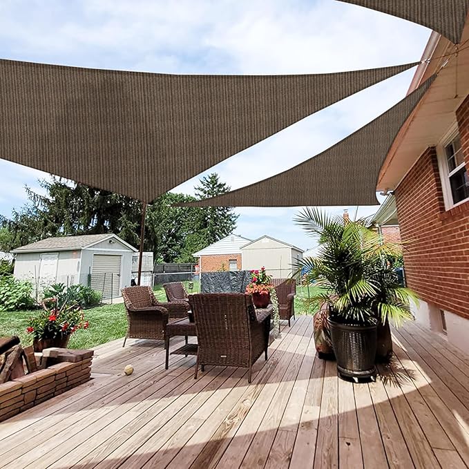 Patio Paradise 17' x 17' x 17' Sun Shade Sail Triangle Canopy Shade Cloth Fabric Sunlight Block Patio Pergola Cover HDPE Deck Awning for Outdoor Backyard Roof Shading, Brown