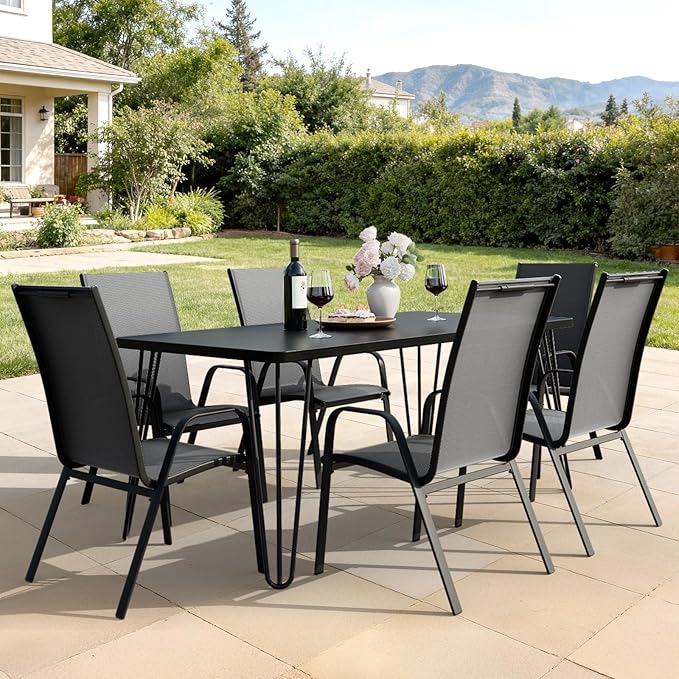 JEAREY Patio Dining Chairs Set of 6, Outdoor Stackable Dining Furniture Set, All Weather Dining Set for Lawn, Garden, Backyard, Poolside, Grey