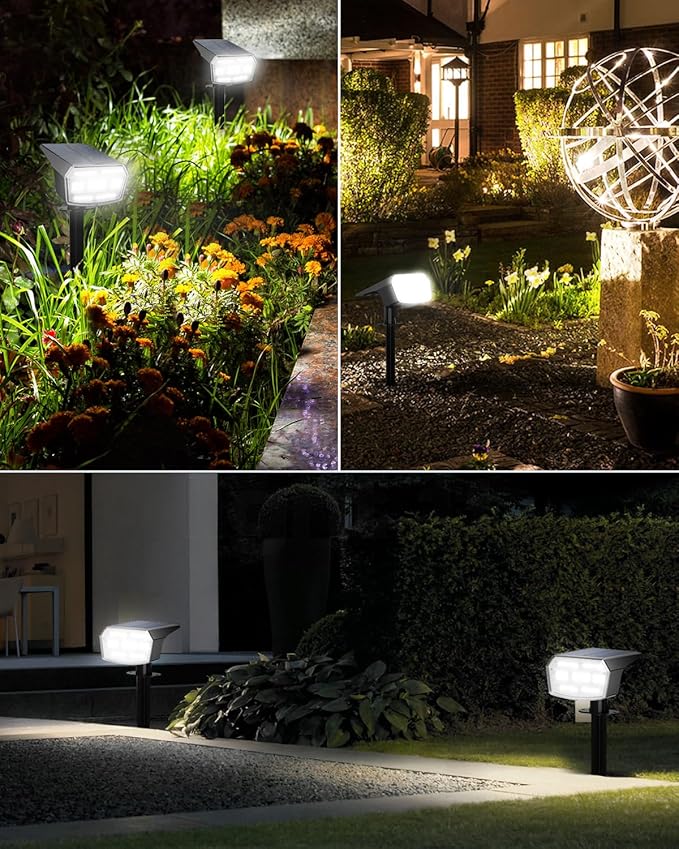 HIBOITEC Solar Spot Lights Outdoor 59LED Landscape Lights Solar Powered Uplights Waterproof Adjustable Brightness Dusk to Dawn for Outside Garden Yard Trees 6 Packs Cool White